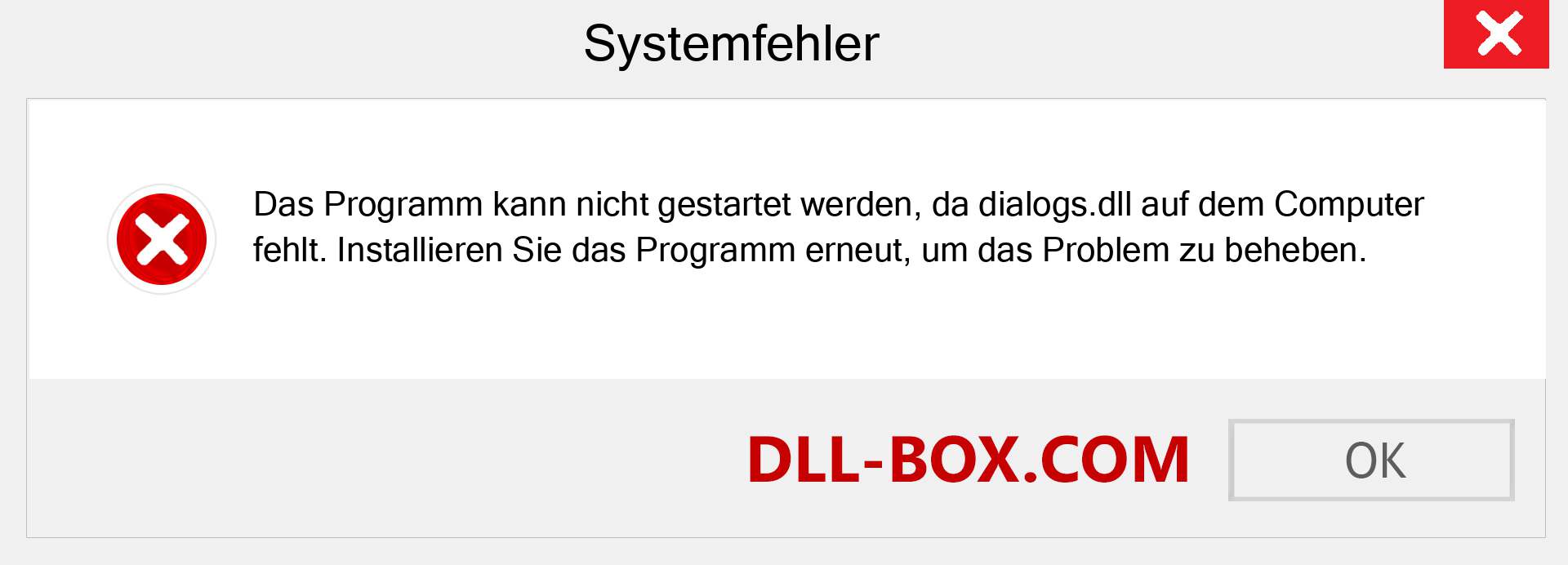 dialogs.dll-Datei fehlt?. Download für Windows 7, 8, 10 - Fix dialogs dll Missing Error unter Windows, Fotos, Bildern