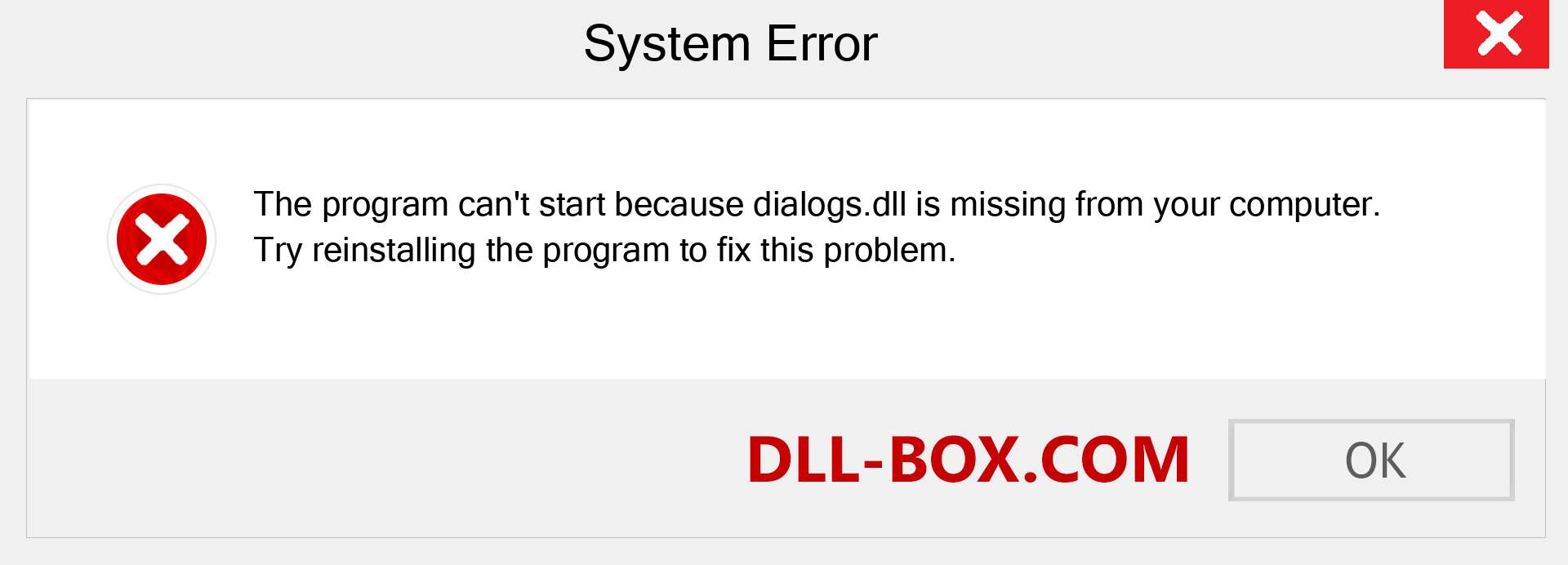  dialogs.dll file is missing?. Download for Windows 7, 8, 10 - Fix  dialogs dll Missing Error on Windows, photos, images
