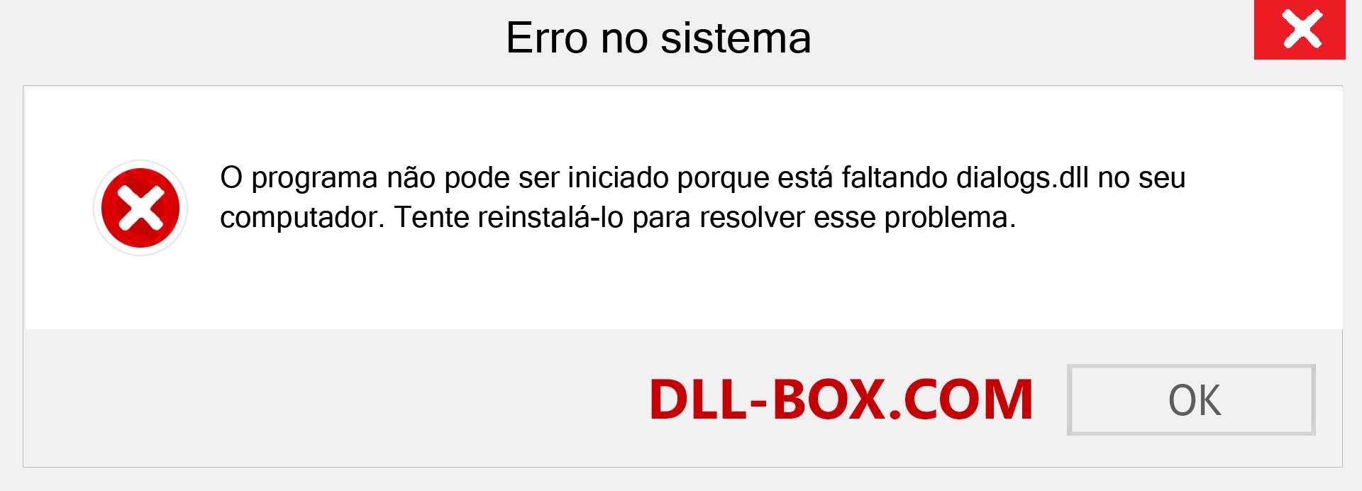 Arquivo dialogs.dll ausente ?. Download para Windows 7, 8, 10 - Correção de erro ausente dialogs dll no Windows, fotos, imagens